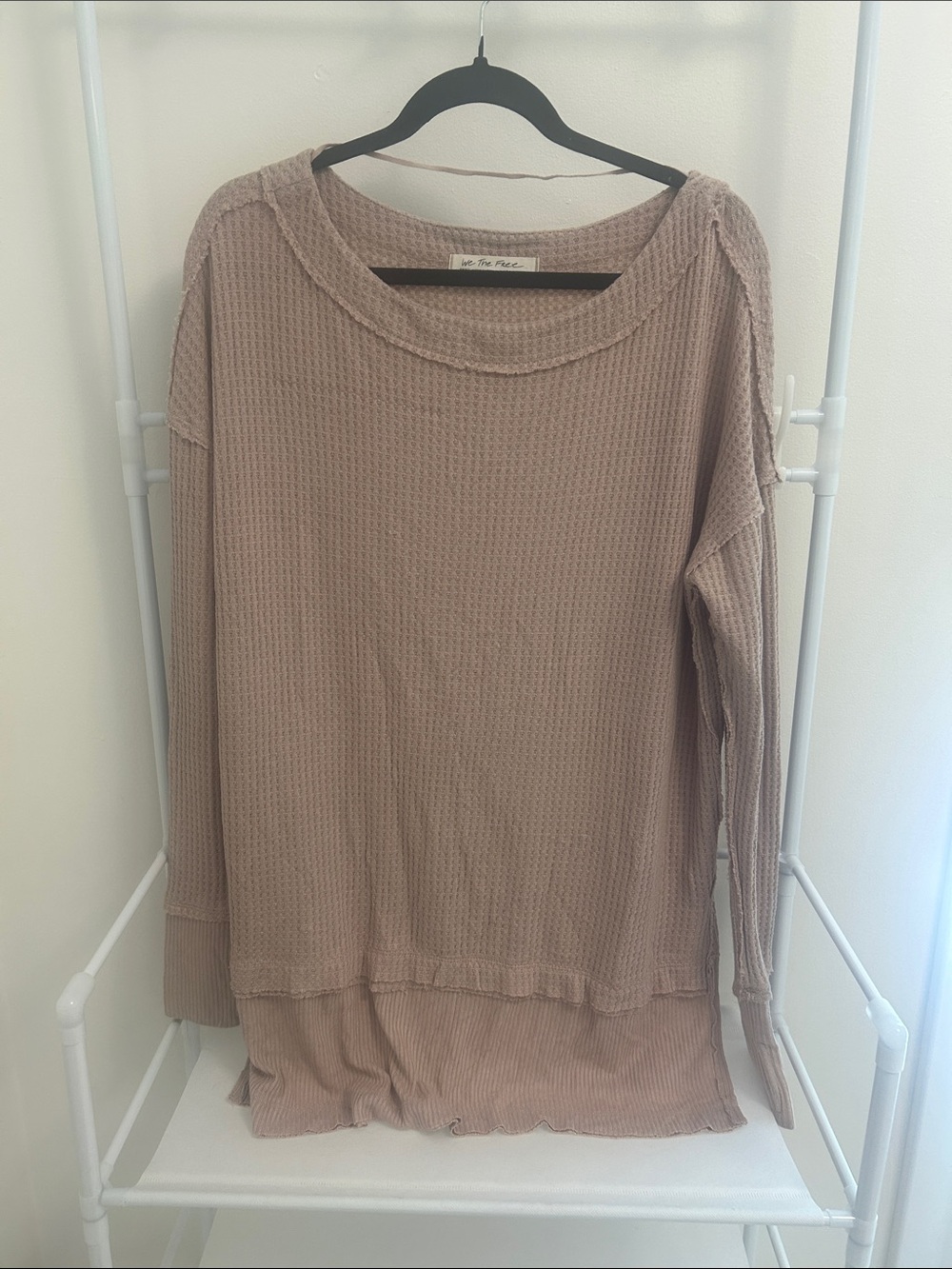 We The Free Waffle-Knit Long Sleeve Top in Taupe